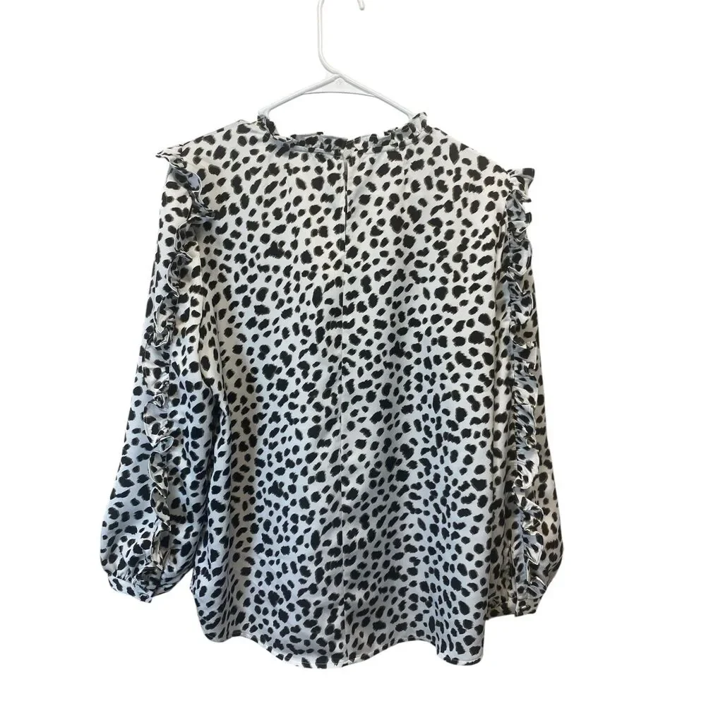 J. Crew Animal Print Blouse Women's Size L White Black Casual Office Career